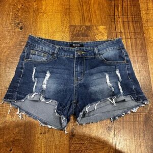 Distressed Dark Blue Denim Jean Shorts